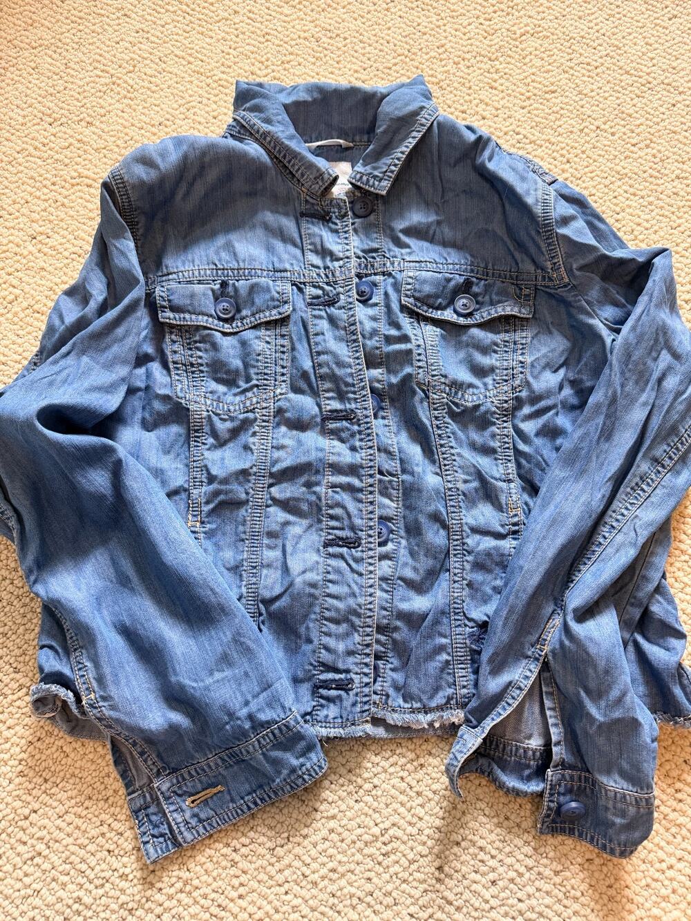 Tommy Bahama Tencel Denim Jacket Blue Frayed Hem Button Front Women's M
